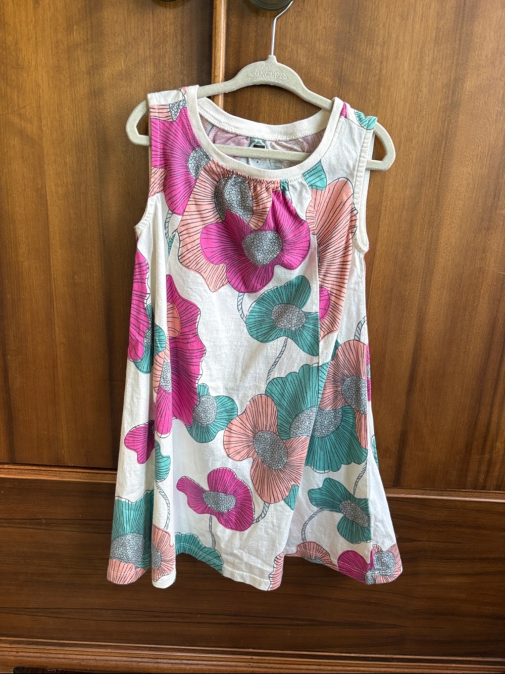 Tea Collection Dress with Pink and Teal Floral Print, Size 4